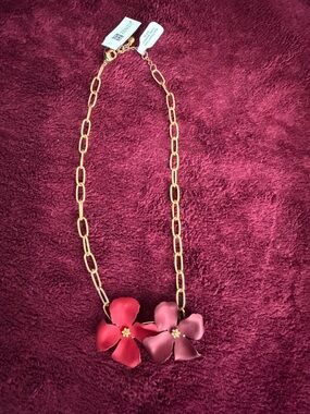 Zenzii Gold-Tone Chain Necklace with Red and Pink Floral Charms